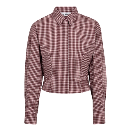 Vinrød og hvidternet Haute L'Amitié Musa Check Smock Shirt skjorte hos MAAK Shop - Wine model HL10753